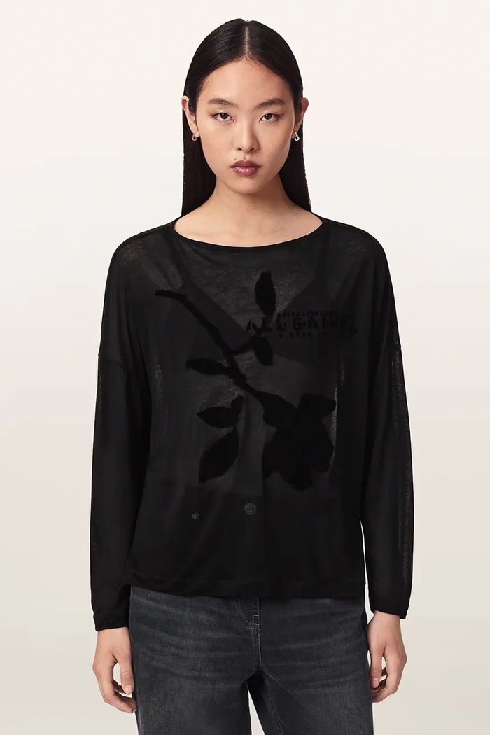 AllSaints Koszulka damska z modalu ATHEA RITA TEE czarny W051JF