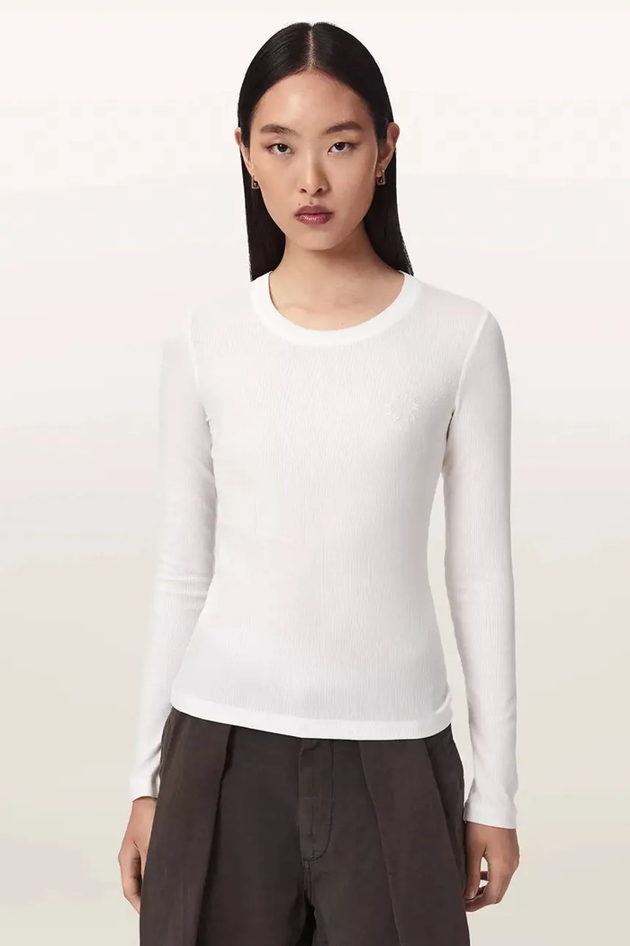 AllSaints Loungwear tričko dámské z modalu STEVIE HAVEN LS TEE bílá W041JF