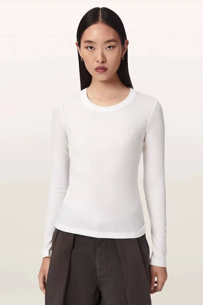 AllSaints Loungwear tričko dámské z modalu STEVIE HAVEN LS TEE bílá W041JF