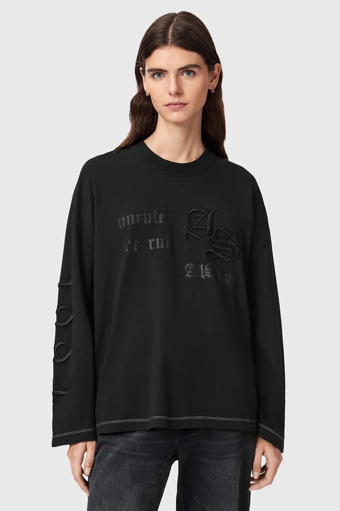 AllSaints Longsleeve damski bawełniany UNRULY SUSIE LS TEE czarny W028JF
