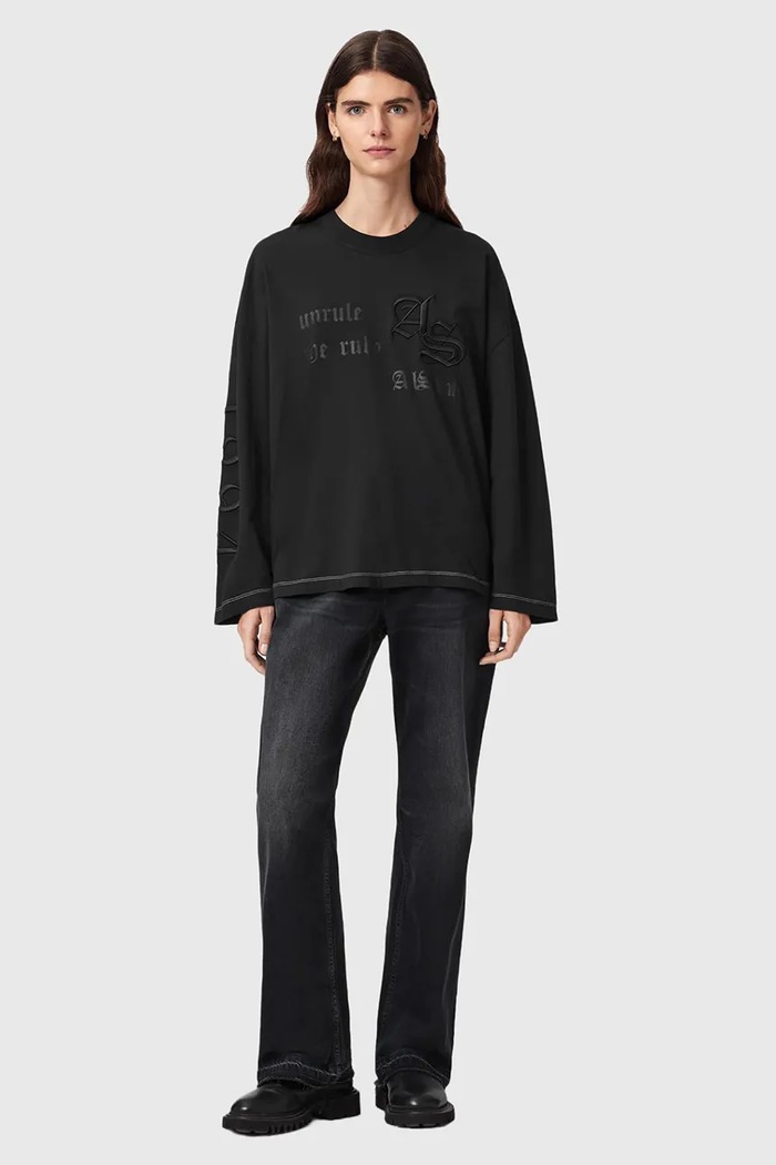 Odzież AllSaints Longsleeve damski bawełniany UNRULY SUSIE LS TEE W028JF czarny