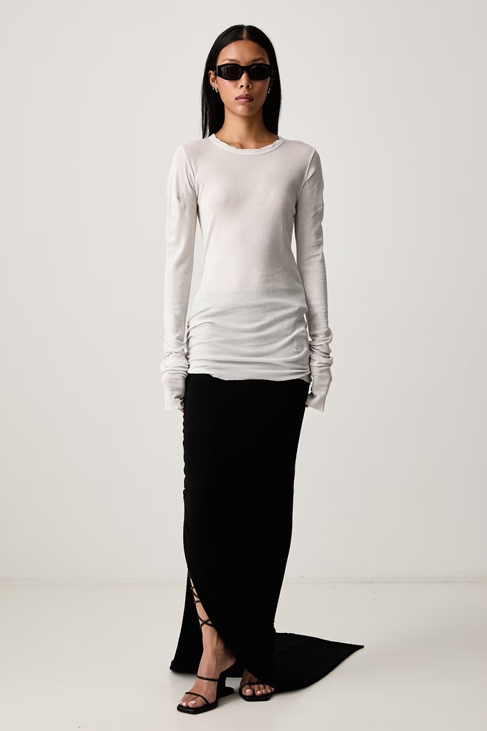 Rick Owens DRKSHDW Majica dugih rukava ženska pamučna Basic DS02F6217.BH bež AW26