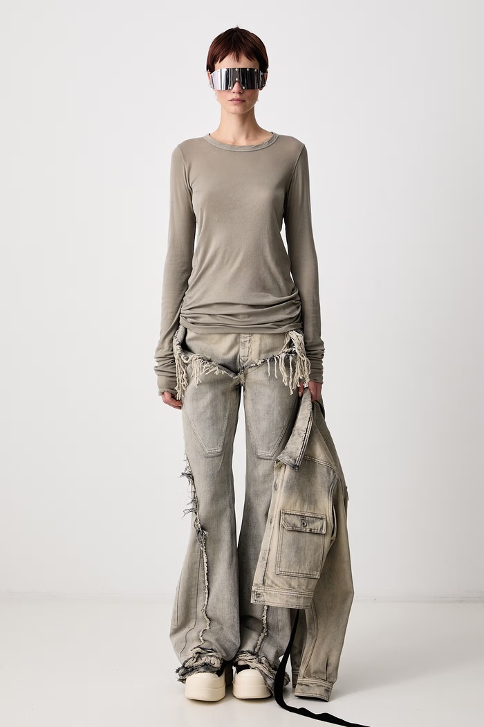 Rick Owens DRKSHDW Majica dugih rukava ženska pamučna Basic DS02F6217.BH siva AW26