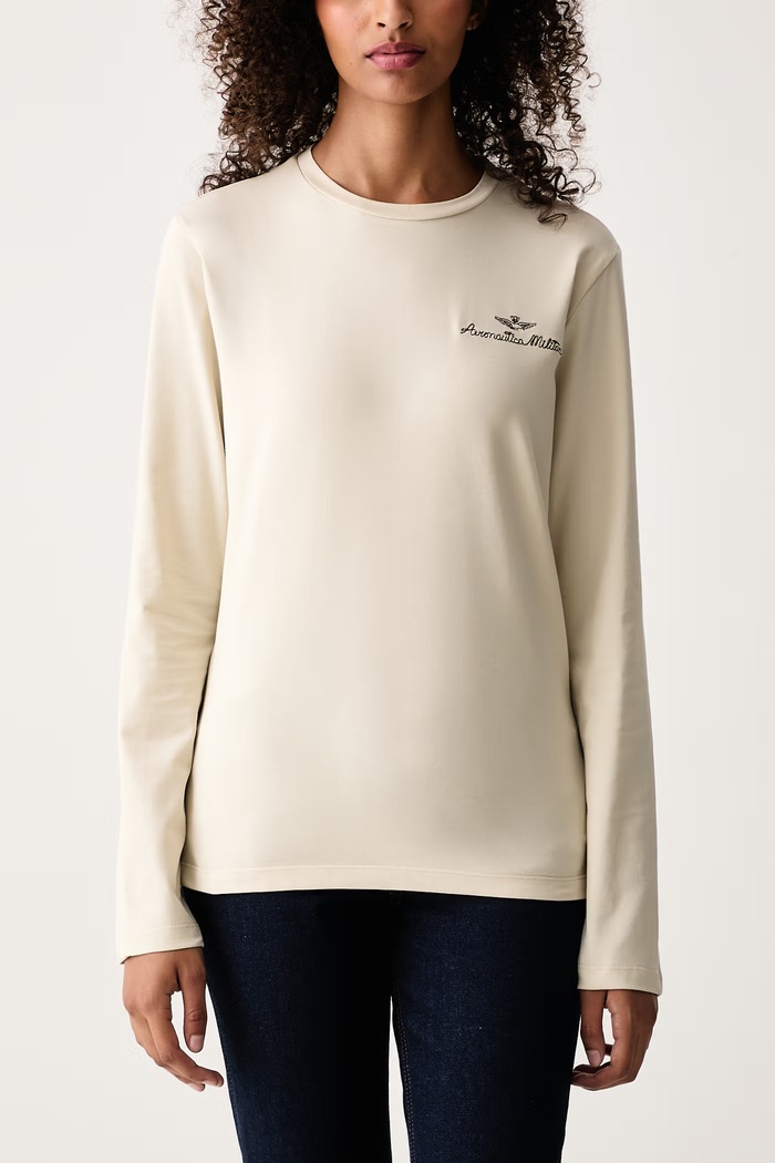 Longsleeve damski z bawełną Aeronautica Militare TS2549DJ00747 beżowy