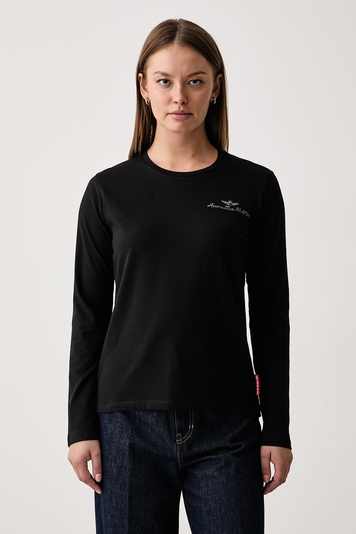 Aeronautica Militare Longsleeve damski z bawełną czarny TS2549DJ00747