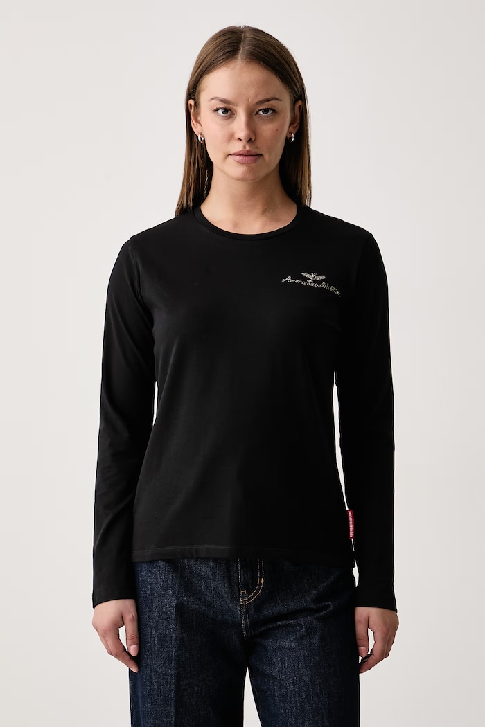 Aeronautica Militare Longsleeve damski z bawełną czarny TS2549DJ00747