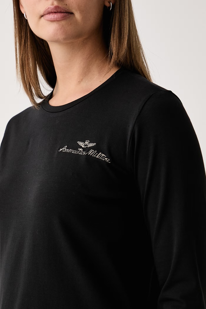 Longsleeve damski z bawełną Aeronautica Militare TS2549DJ00747 czarny
