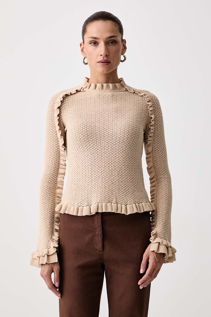 Marella Sweter damski z bawełną MLLMULINO beżowy 2623366061200