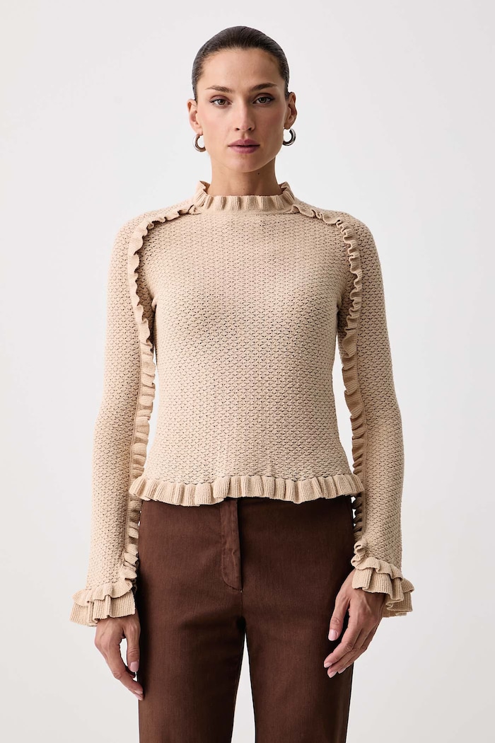 Marella Sweter damski z bawełną MLLMULINO beżowy 2623366061200