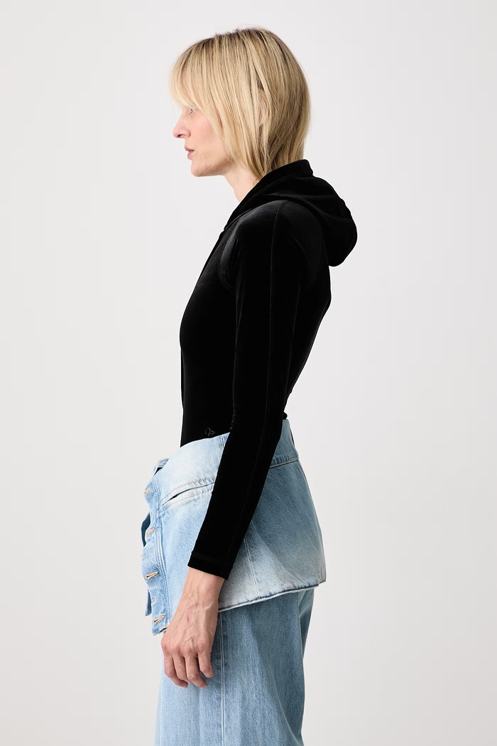 Vetements body damskie welurowe gładkie czarny WH27BO115B