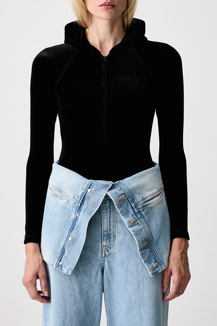 Vetements body damskie welurowe gładkie WH27BO115B czarny
