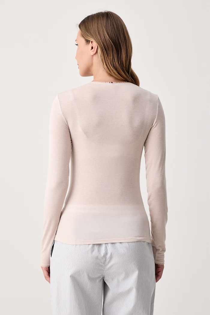 Tommy Hilfiger Longsleeve damski z dodatkiem kaszmiru UW0UW06611 beżowy AW26