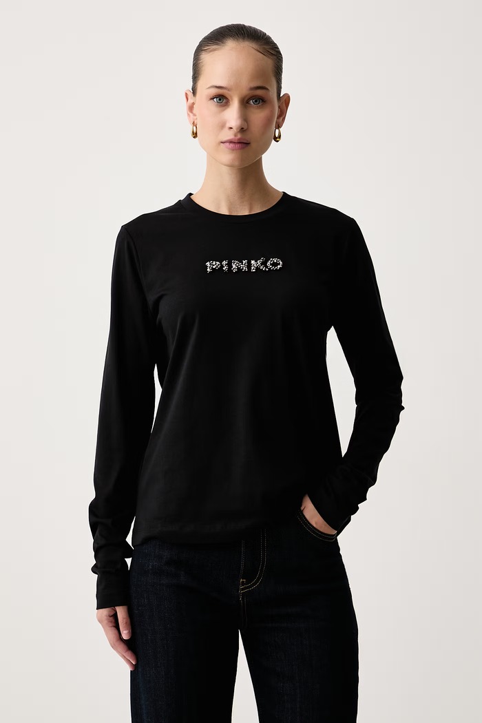 Pinko Tričko s dlhým rukávom dámske bavlnené čierna 107292.A3Q1