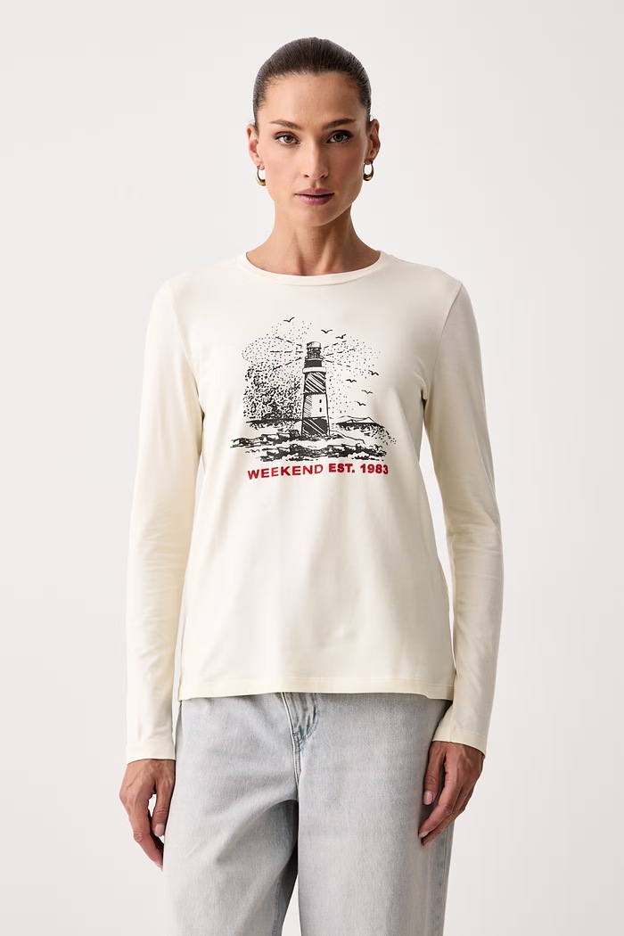 Weekend Max Mara Longsleeve damski z bawełną WKDVICINO beżowy 2625946052600