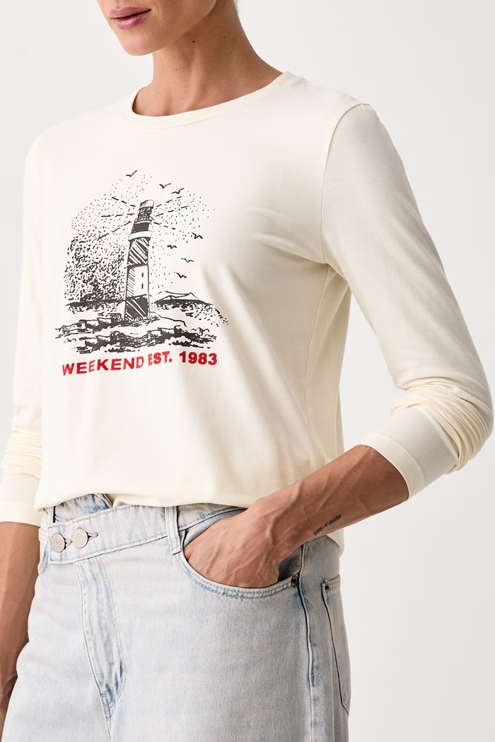 Longsleeve damski z bawełną WKDVICINO Weekend Max Mara 2625946052600 beżowy