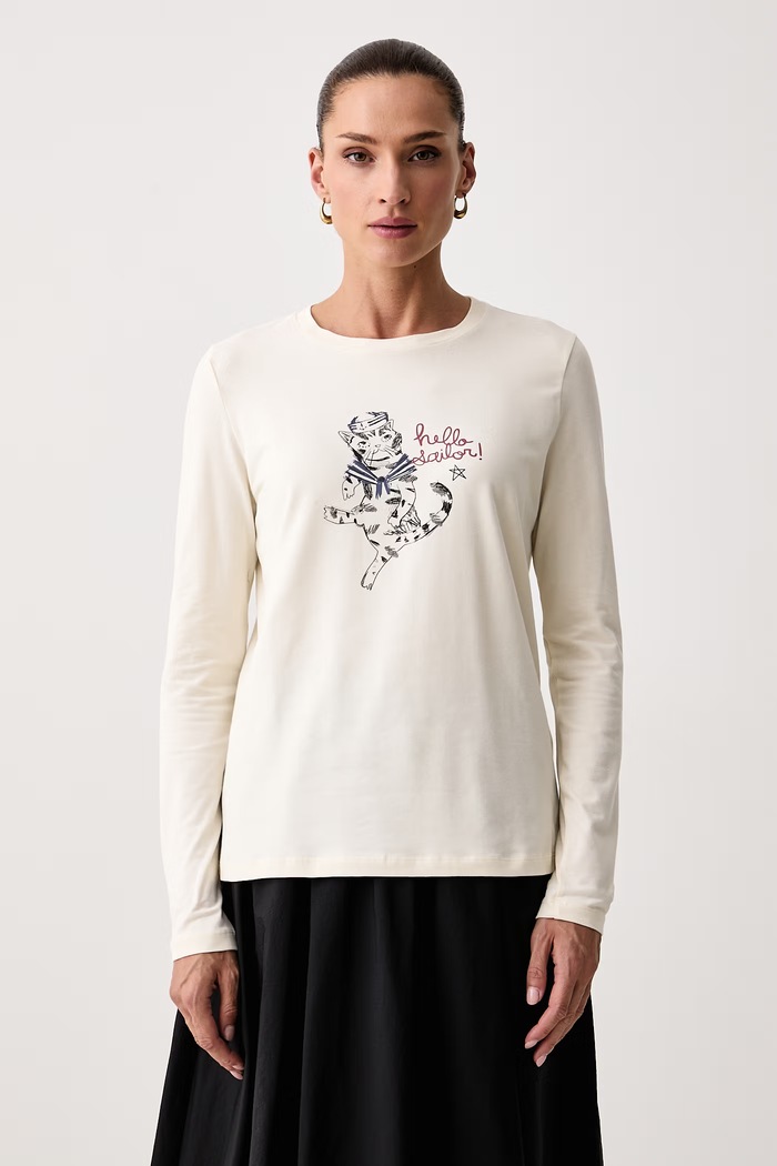 Weekend Max Mara Longsleeve damski z bawełną WKDVICINO beżowy 2625946052600