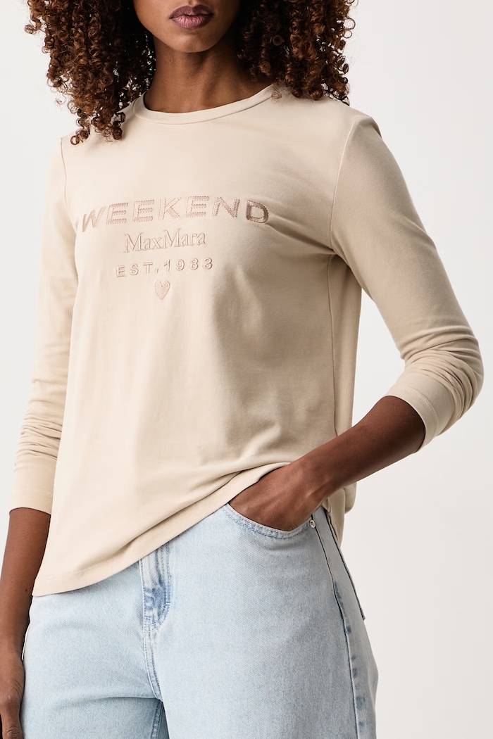 Longsleeve damski bawełniany z elastanem WKDCESTINO Weekend Max Mara 2625946042600 beżowy