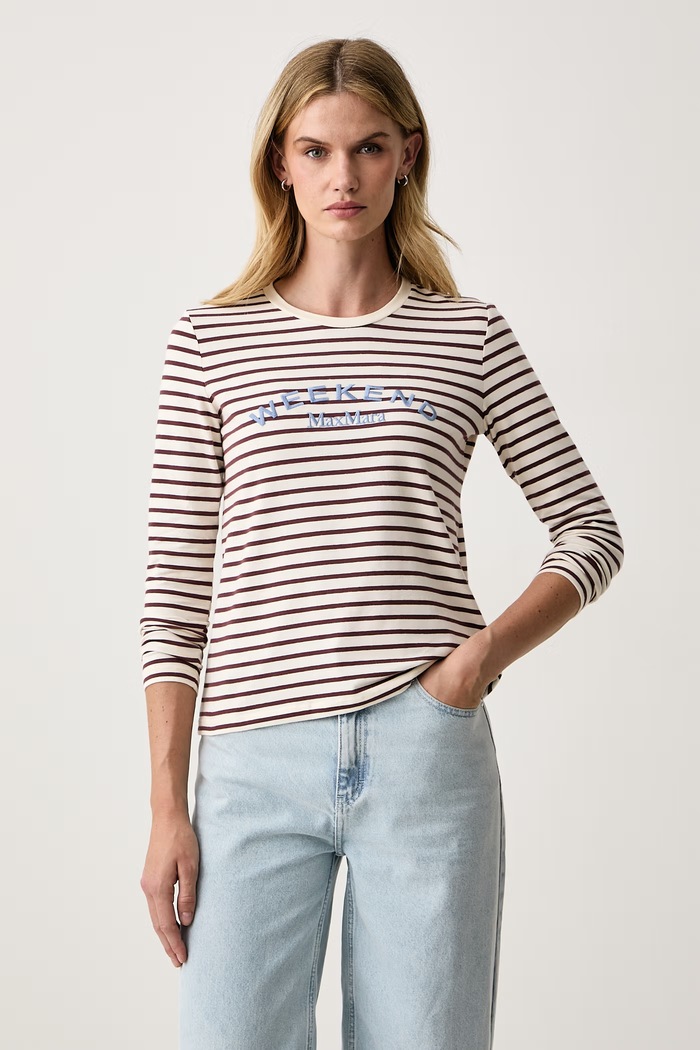 Weekend Max Mara Longsleeve damski bawełniany z elastanem WKDCESTINO bordowy 2625946042600