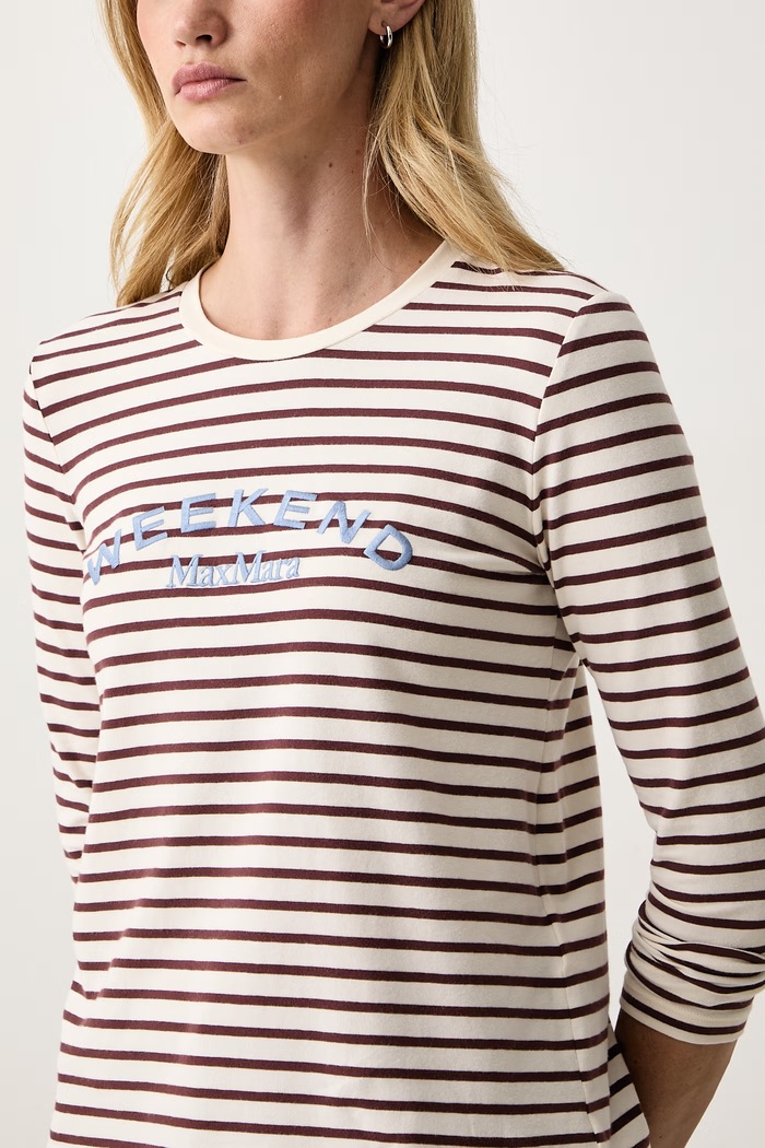 Longsleeve damski bawełniany z elastanem WKDCESTINO Weekend Max Mara 2625946042600 bordowy