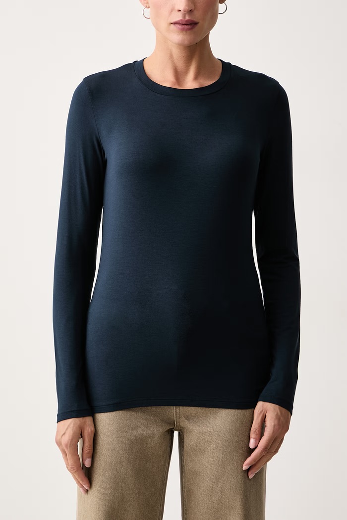 Longsleeve damski z wiskozy WKDMULTIE Weekend Max Mara 2625946032600 granatowy