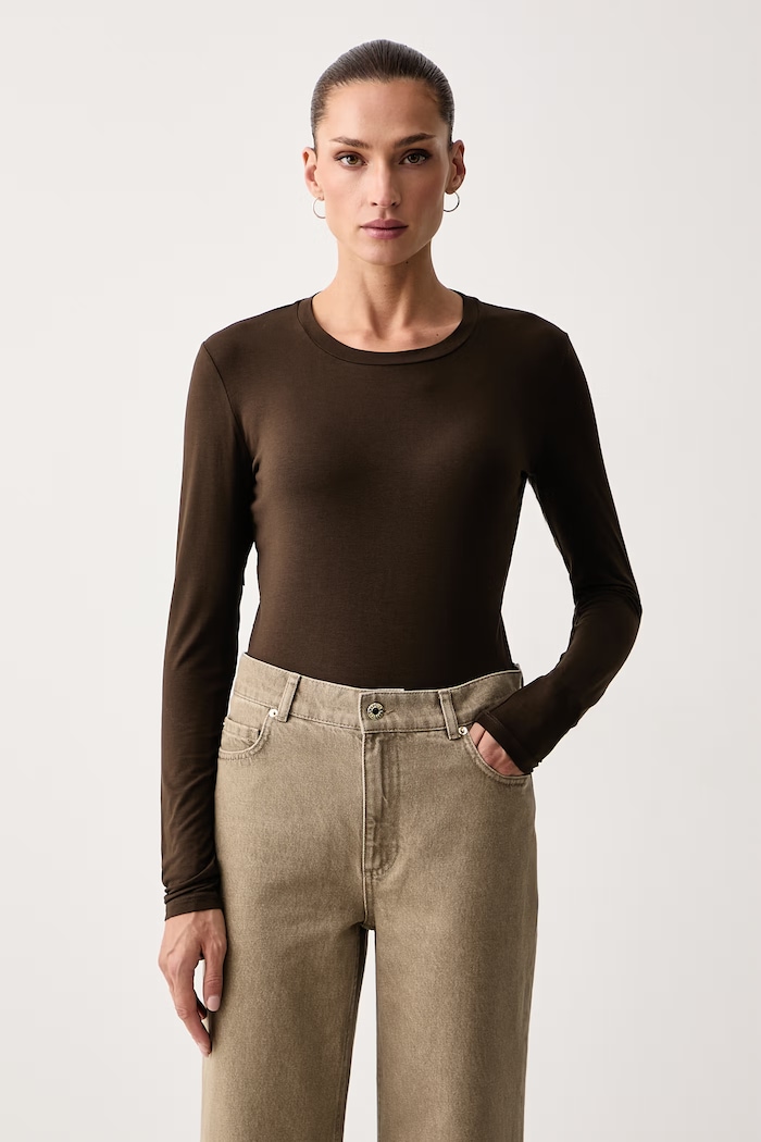 Weekend Max Mara Longsleeve damski z wiskozą WKDMULTIE brązowy 2625946032600