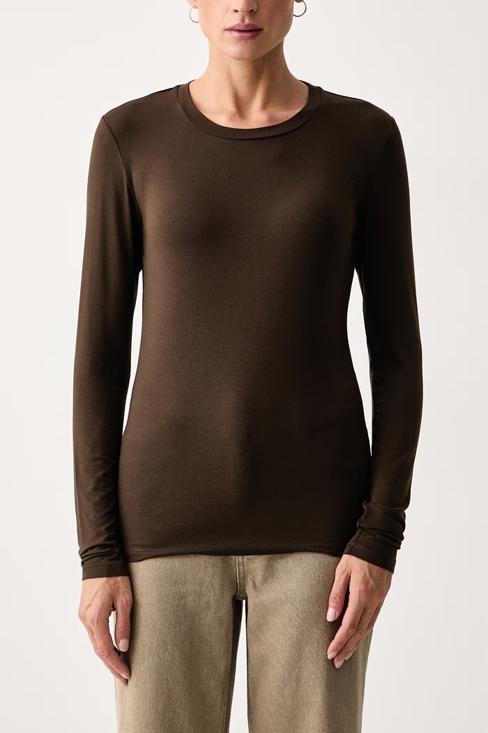 Longsleeve damski z wiskozą WKDMULTIE Weekend Max Mara 2625946032600 brązowy