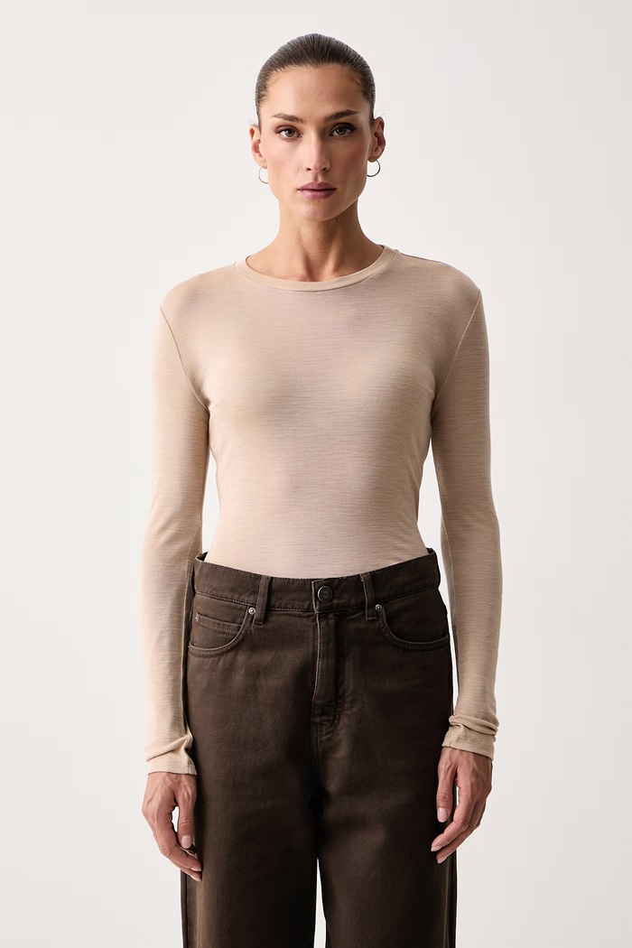 Weekend Max Mara Longsleeve damski z wełną WKDPATTO beżowy 2625946022600