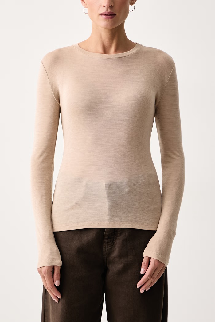 Longsleeve damski z wełną WKDPATTO Weekend Max Mara 2625946022600 beżowy