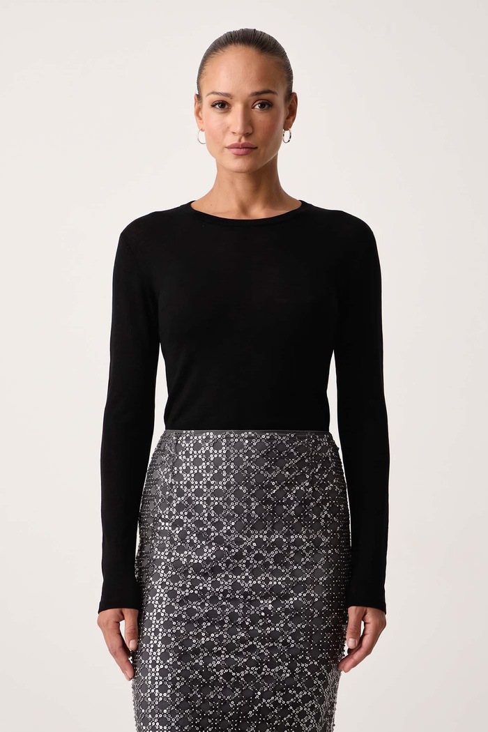 Weekend Max Mara Longsleeve damski z wełną WKDPATTO czarny 2625946022600