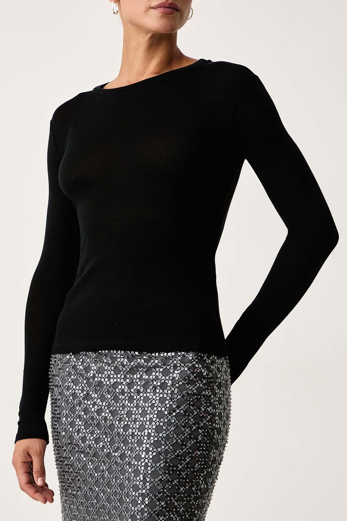 Longsleeve damski z wełną WKDPATTO Weekend Max Mara 2625946022600 czarny