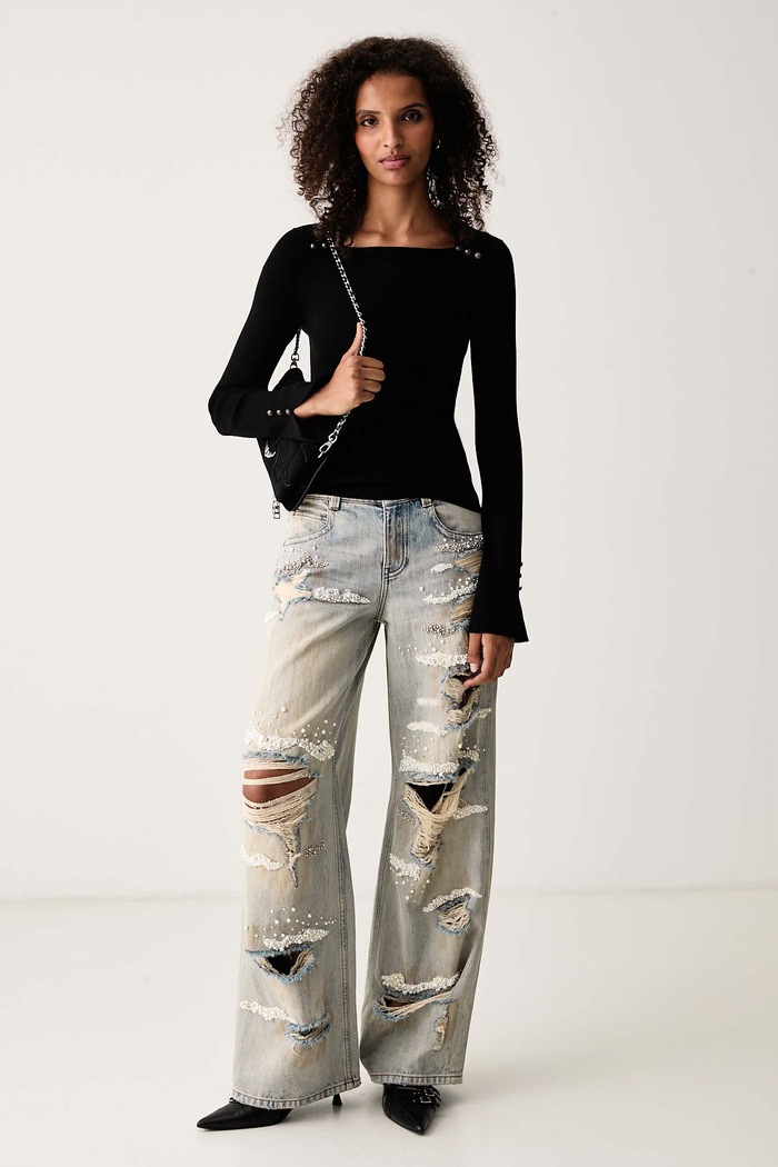 Miss Sixty Sweter damski z dodatkiem jedwabiu 6M3RJ02300 czarny AW26