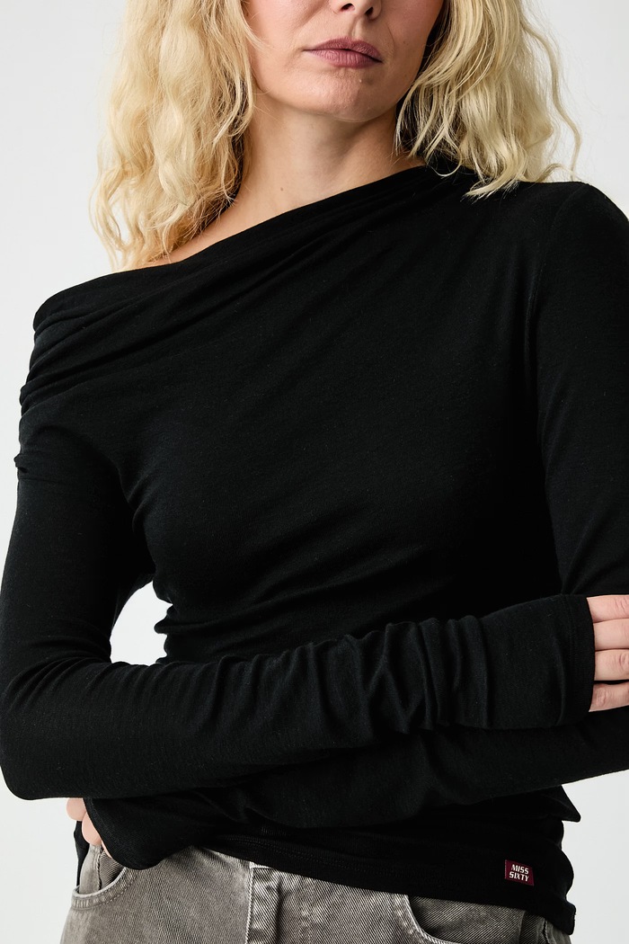 Longsleeve damski z dodatkiem wełny Miss Sixty 6M3SJ16100 czarny