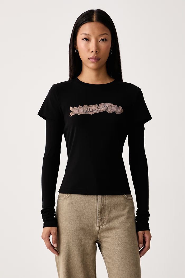 Odzież Miss Sixty Longsleeve damski z bawełną 6M3SJ15800 czarny