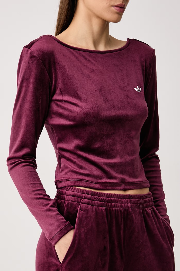 Longsleeve damski welurowy Essentials Velour adidas Originals KR9145 bordowy