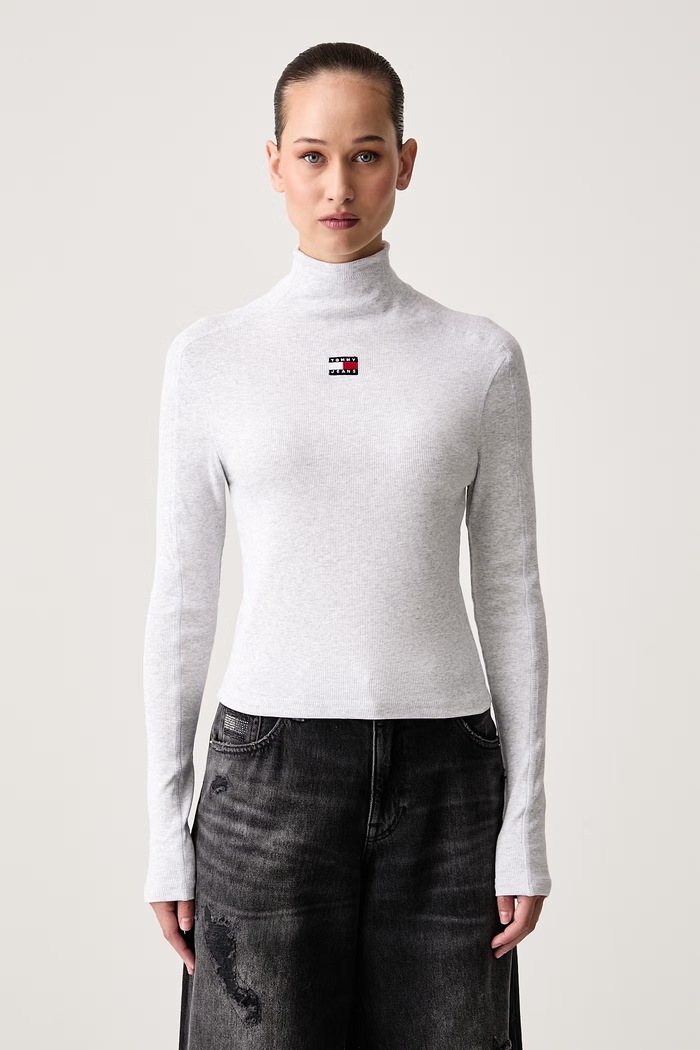 Tommy Jeans Longsleeve damski bawełniany z elastanem szary DW0DW23251