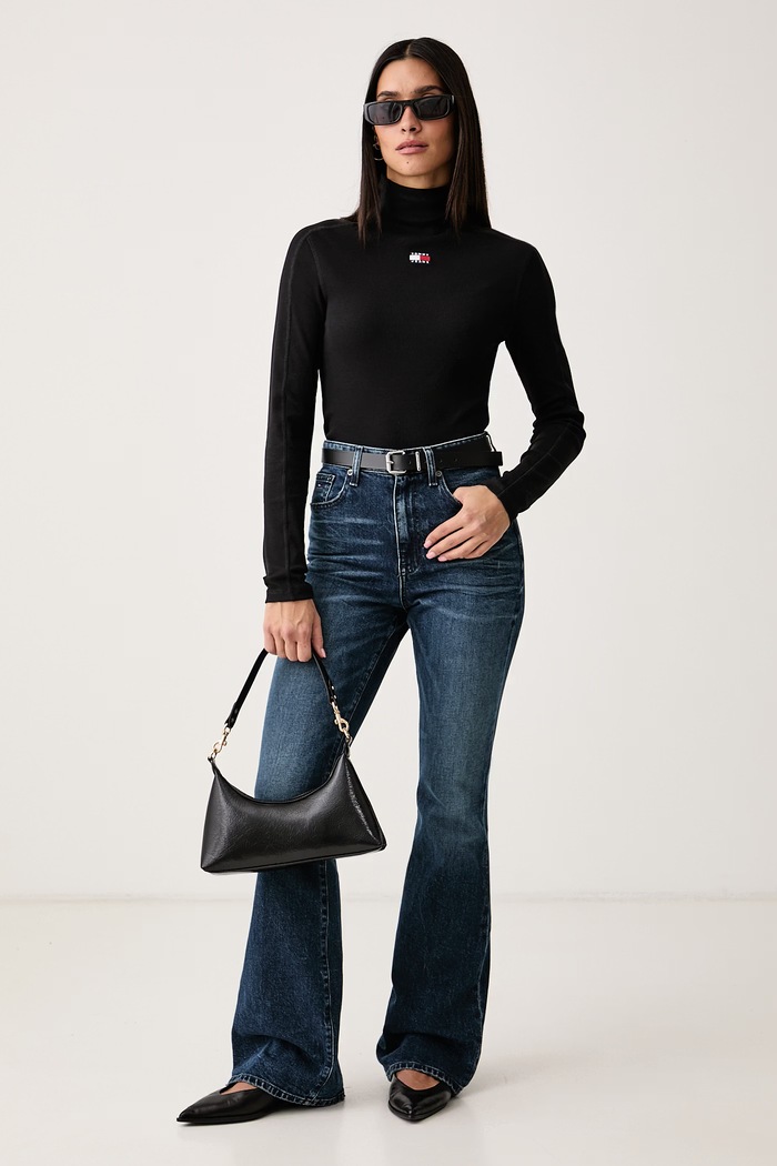 Tommy Jeans Longsleeve damski bawełniany z elastanem DW0DW23251 czarny AW26