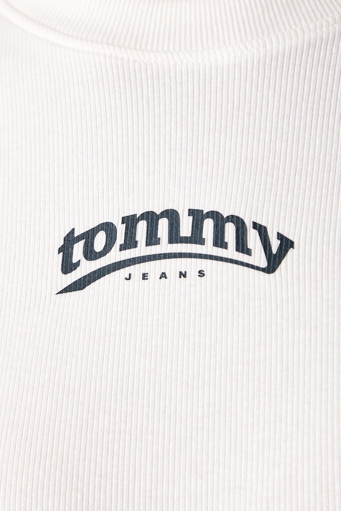 Блуза с дълги ръкави дамска от памук с еластан Tommy Jeans бял DW0DW23254