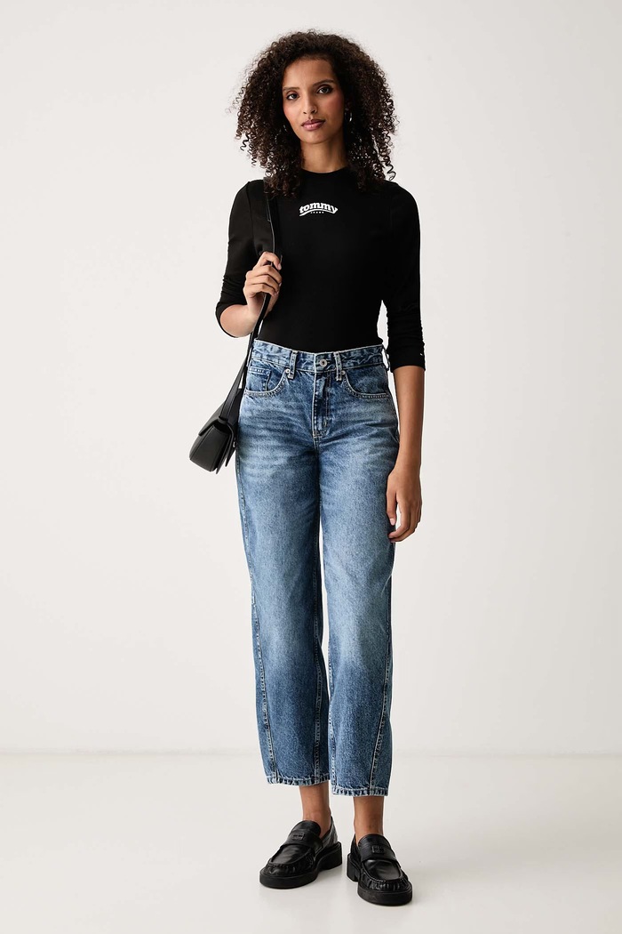 Tommy Jeans Блуза с дълги ръкави дамска от памук с еластан DW0DW23254 черен AW26