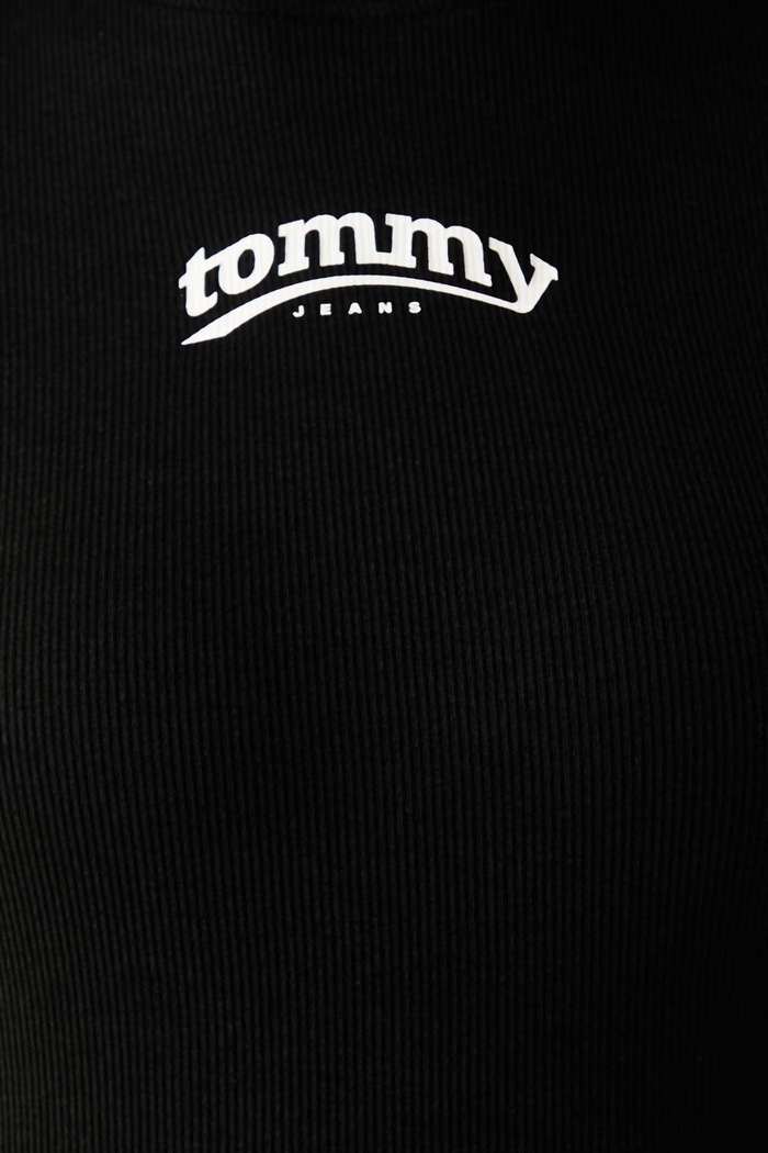 Блуза с дълги ръкави дамска от памук с еластан Tommy Jeans черен DW0DW23254