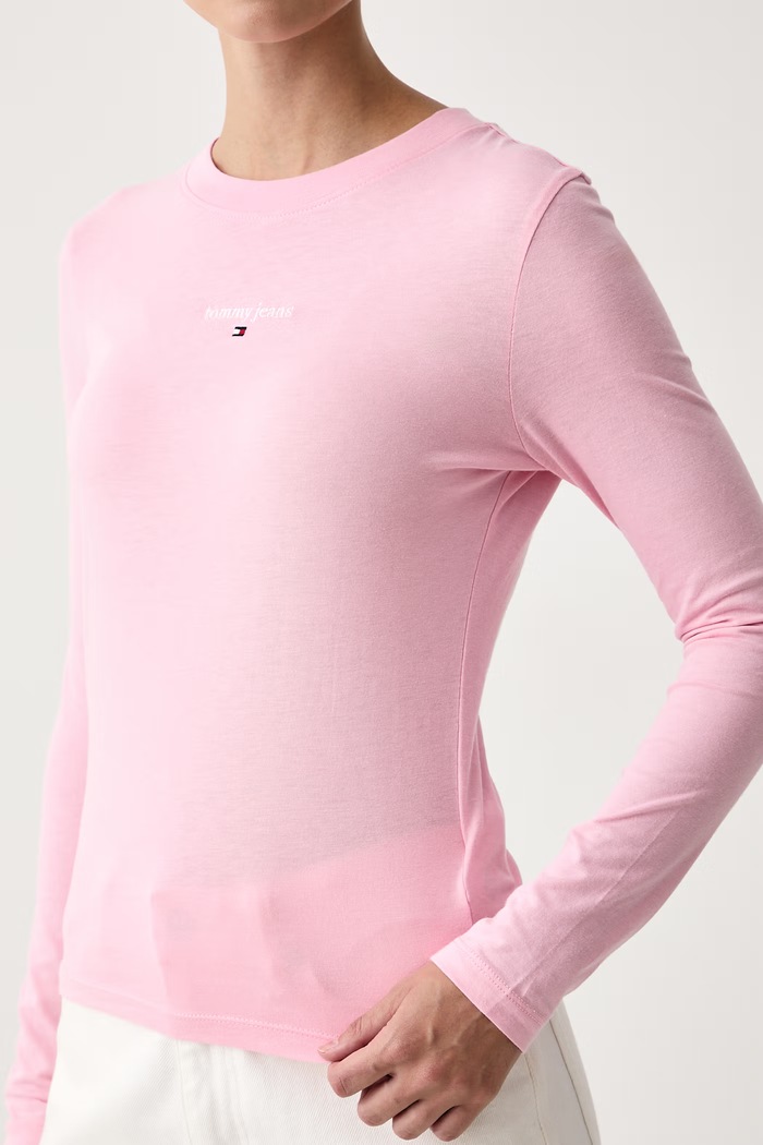 Longsleeve damski z bawełną Tommy Jeans DW0DW23248 różowy