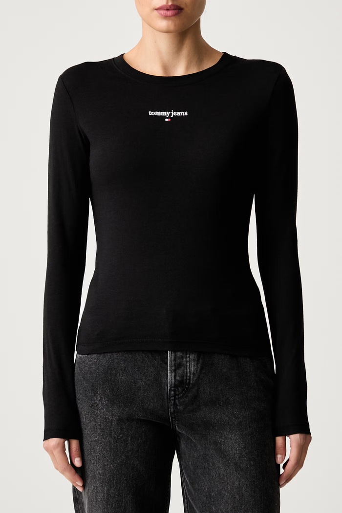 Tommy Jeans majica z dolgimi rokavi ženska bombažna črna DW0DW23248