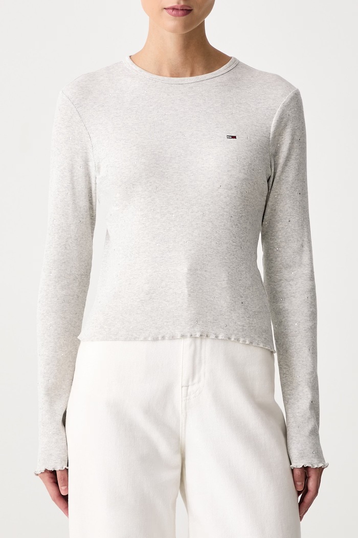 Longsleeve damski z bawełną Tommy Jeans DW0DW23524 szary