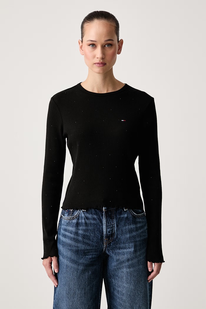 Tommy Jeans A maniche lunghe da donna con cotone nero DW0DW23524