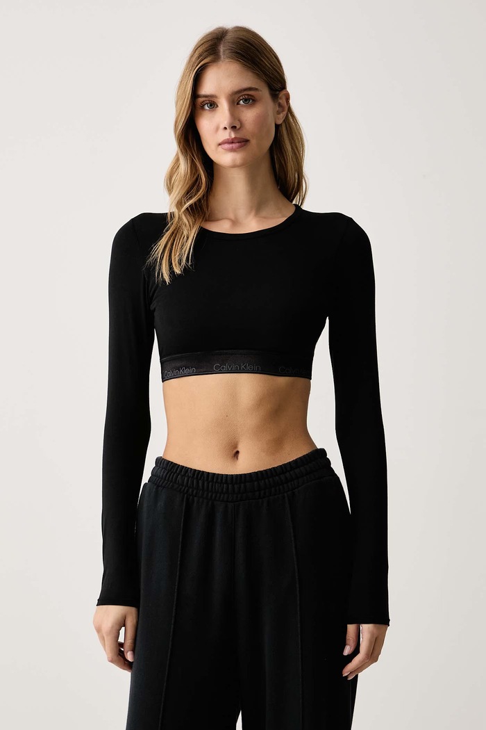 Calvin Klein Underwear Домашна блуза с дълги ръкави дамска с модал черен LV00QF9078