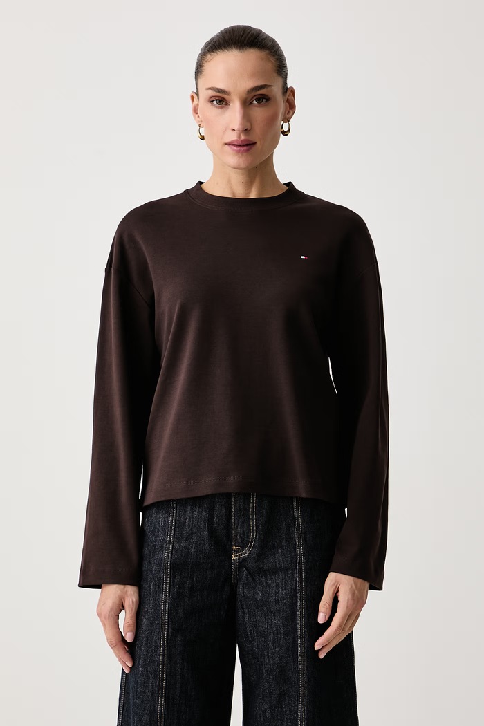 Tommy Hilfiger Longsleeve damski bawełniany brązowy WW0WW51740