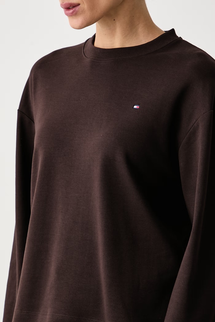 Longsleeve damski bawełniany Tommy Hilfiger WW0WW51740 brązowy