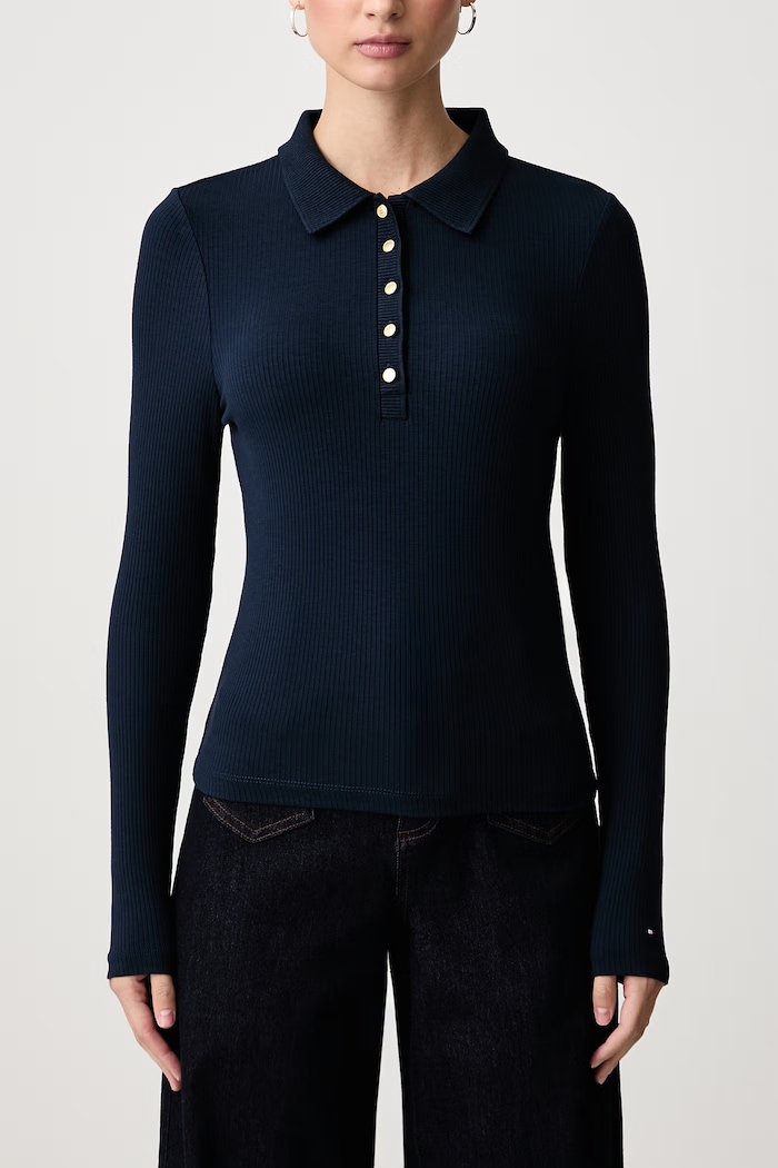 Ρούχα Tommy Hilfiger Μακρυμάνικο γυναικείο με βισκόζη WW0WW51731 σκούρο μπλε