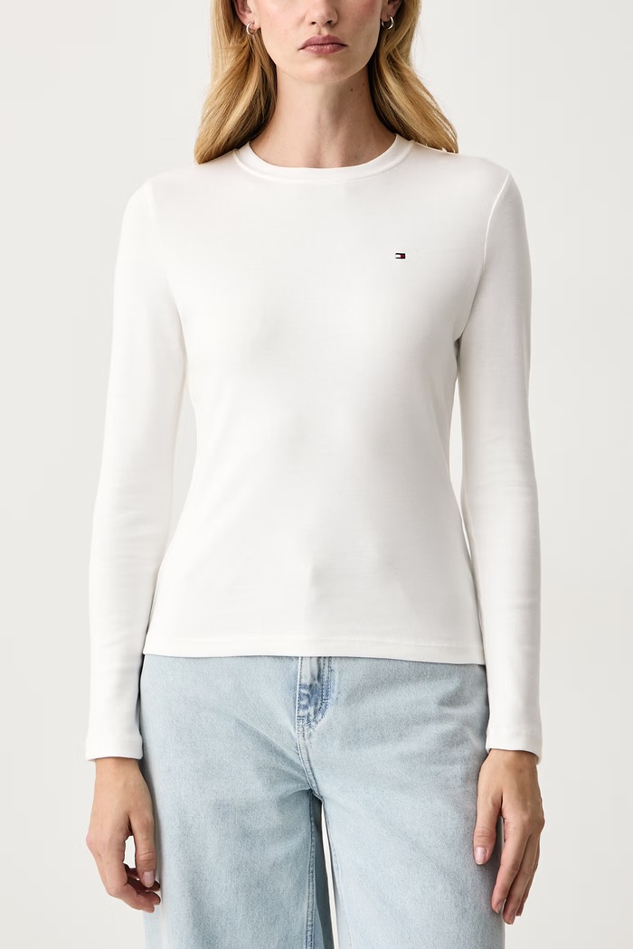 Majica dugih rukava ženska pamučna Tommy Hilfiger WW0WW53689 bež