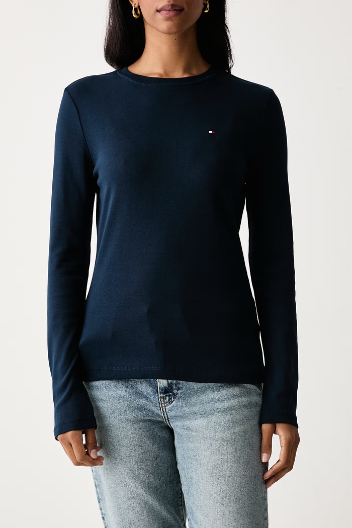 Majica dugih rukava ženska pamučna Tommy Hilfiger WW0WW53689 mornarsko plava