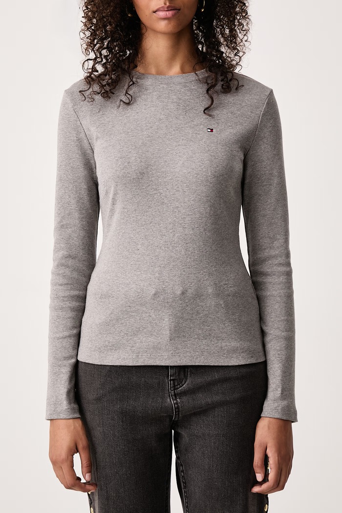 Odzież Tommy Hilfiger Longsleeve damski bawełniany WW0WW53689 szary